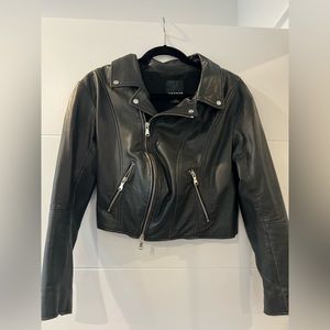 Trouvé cropped leather moto jacket. Size XS. Slight wear on sleeves
